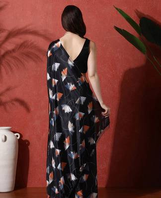 Black ready to wear satin floral digital printed saree 3