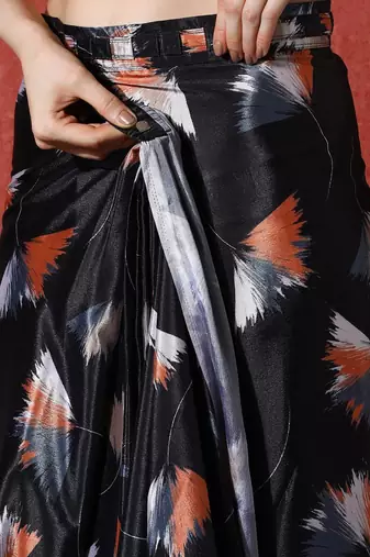 Black ready to wear satin floral digital printed saree
