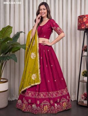 Dark Pink Mirror Work Navratri Lehenga Choli Set 1
