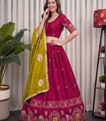 Dark Pink Mirror Work Navratri Lehenga Choli Set
