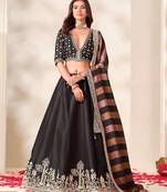 Black Embroidered Silk Blend Wedding Lehenga Choli Set