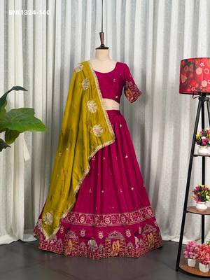 Dark Pink Mirror Work Navratri Lehenga Choli Set 2