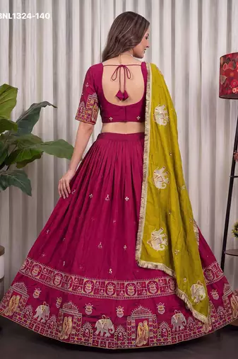 Dark Pink Mirror Work Navratri Lehenga Choli Set
