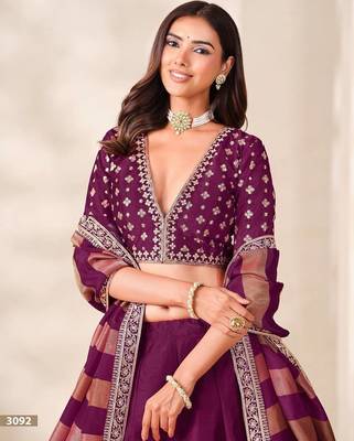 Purple Embroidered Silk Blend Wedding Lehenga Choli Set 2