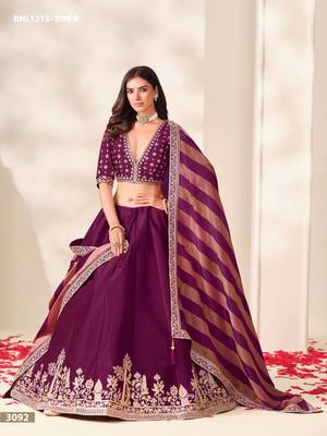Purple Embroidered Silk Blend Wedding Lehenga Choli Set 3