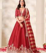 Red Embroidered Silk Blend Bridal Lehenga Choli Set