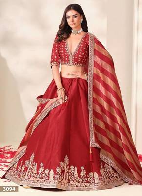 Red Embroidered Silk Blend Bridal Lehenga Choli Set 3
