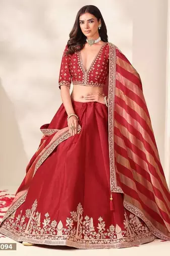 Red Embroidered Silk Blend Bridal Lehenga Choli Set