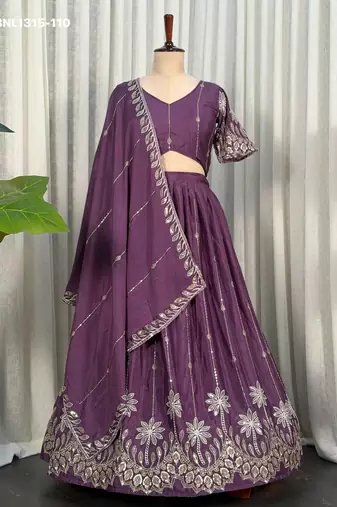 Purple Resham Embroidered Silk Blend Party Wear Lehenga Choli