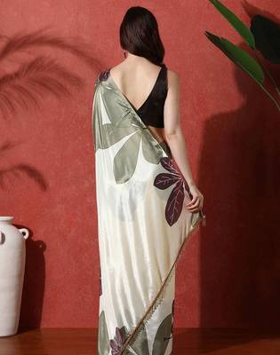 Off white ready to wear satin floral digital printed saree 2