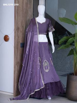 Purple Hand Embroidered Designer Silk Blend Lehenga Choli Set 4