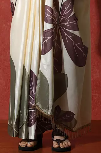 Off white ready to wear satin floral digital printed saree
