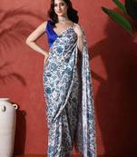 White ready to wear satin floral digital printed saree