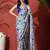 White ready to wear satin floral digital printed saree