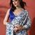 White ready to wear satin floral digital printed saree