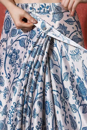 White ready to wear satin floral digital printed saree