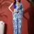 Blue ready to wear satin floral digital printed saree