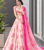 Pink Floral Printed Organza Party Wear Lehenga Choli Set