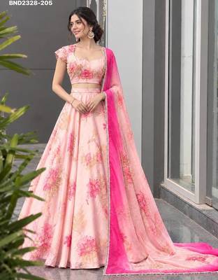Pink Floral Printed Organza Party Wear Lehenga Choli Set 2