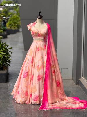 Pink Floral Printed Organza Party Wear Lehenga Choli Set 3