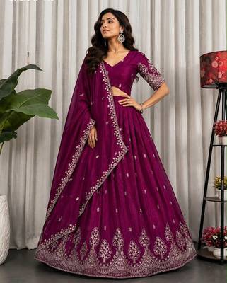 Magenta Zari Embroidered Silk Blend Festive Lehenga Choli Set 1