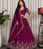 Magenta Zari Embroidered Silk Blend Festive Lehenga Choli Set
