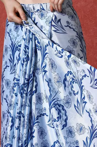 Blue ready to wear satin floral digital printed saree