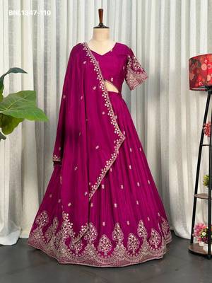 Magenta Zari Embroidered Silk Blend Festive Lehenga Choli Set 2