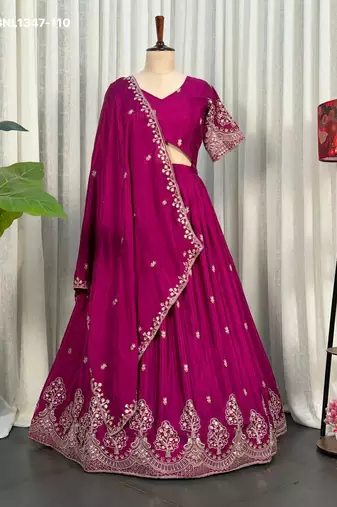 Magenta Zari Embroidered Silk Blend Festive Lehenga Choli Set