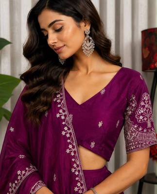 Magenta Zari Embroidered Silk Blend Festive Lehenga Choli Set 3