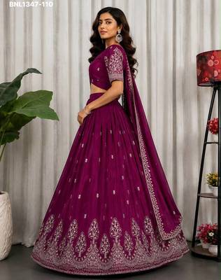 Magenta Zari Embroidered Silk Blend Festive Lehenga Choli Set 4
