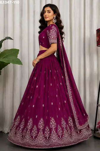 Magenta Zari Embroidered Silk Blend Festive Lehenga Choli Set