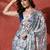 White ready to wear satin floral digital printed saree