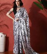 Grey ready to wear satin floral digital printed saree