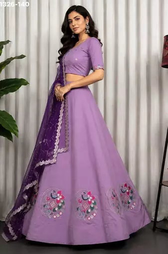 Lavender Mirror Work Navratri Lehenga Choli Set