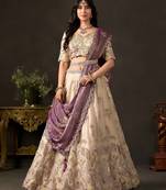 Champagne Zari Embroidered Silk Blend Wedding Lehenga Choli