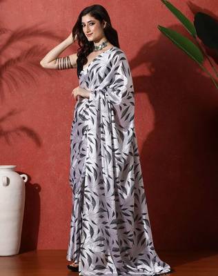 Grey ready to wear satin floral digital printed saree 2