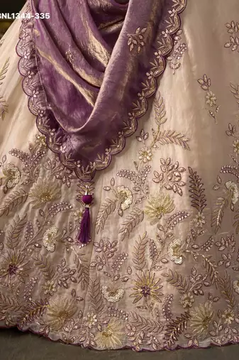 Champagne Zari Embroidered Silk Blend Wedding Lehenga Choli