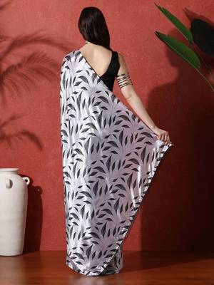 Grey ready to wear satin floral digital printed saree 3