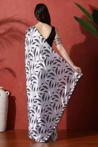 Grey ready to wear satin floral digital printed saree