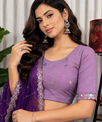 Lavender Mirror Work Navratri Lehenga Choli Set 4