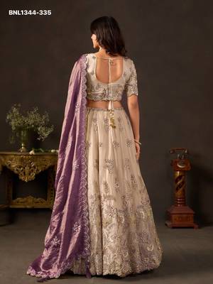 Champagne Zari Embroidered Silk Blend Wedding Lehenga Choli 3