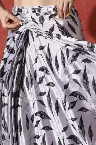 Grey ready to wear satin floral digital printed saree