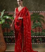 Red laheriya printed georgette ready to wear saree
