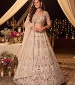 Beige Zari Embroidered Net Party Wear Lehenga Choli Set