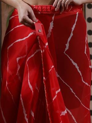Red laheriya printed georgette ready to wear saree 5