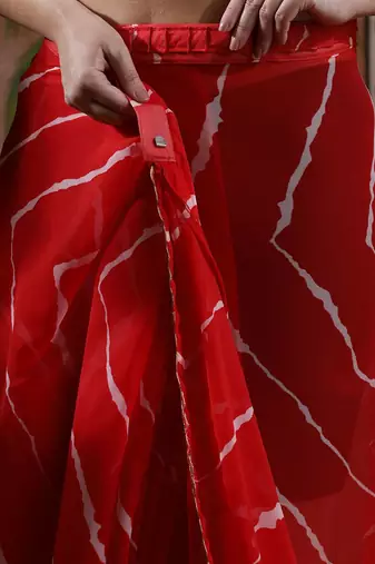 Red laheriya printed georgette ready to wear saree