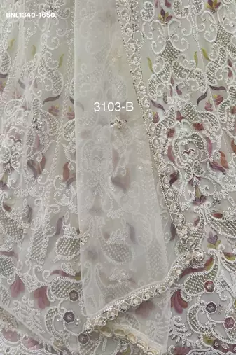 Beige Zari Embroidered Net Party Wear Lehenga Choli Set