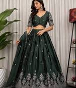 Green Zari Embroidered Silk Blend Festive Lehenga Choli Set
