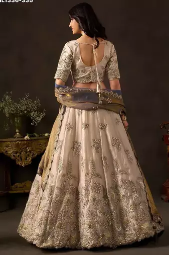 Champagne Zari Embroidered Silk Blend Wedding Lehenga Choli